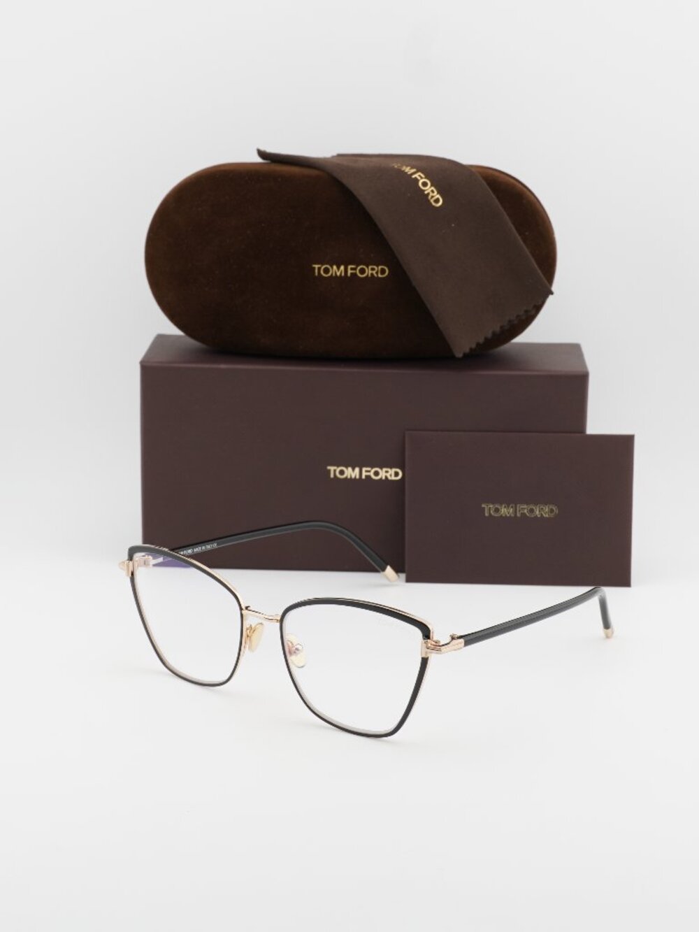 Tom Ford FT5740-B 001 Cat Eye Eyeglasses 54mm - Black / Gold / Black